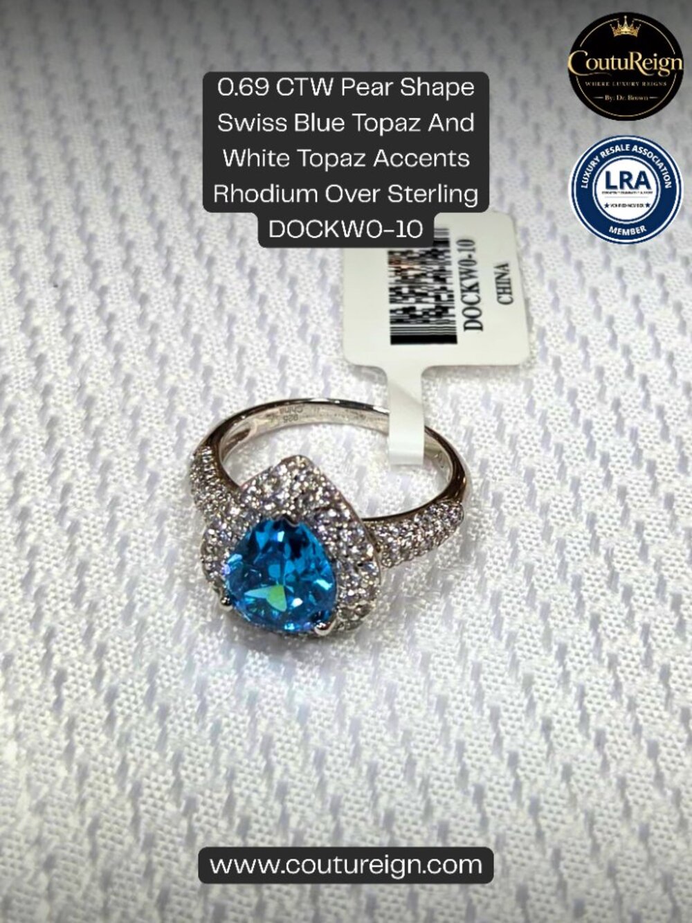 0.69 CTW Pear Shape Swiss Blue Topaz And White Topaz Accents